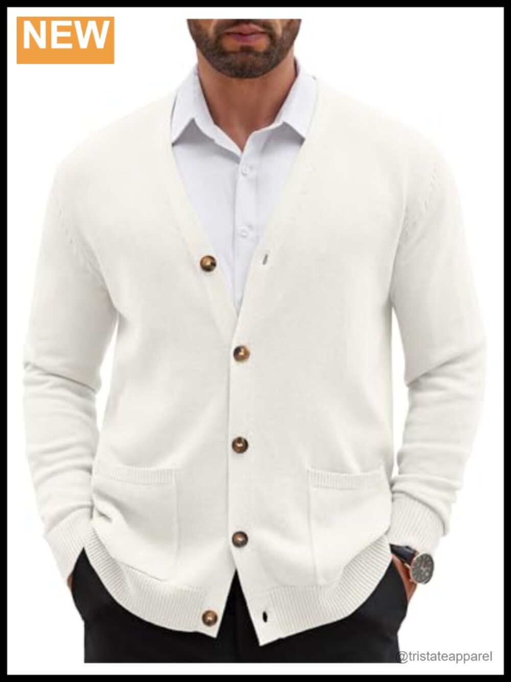 Men's V-Neck Cardigan Sweater - Long Sleeve Knitted Button Down with Pockets